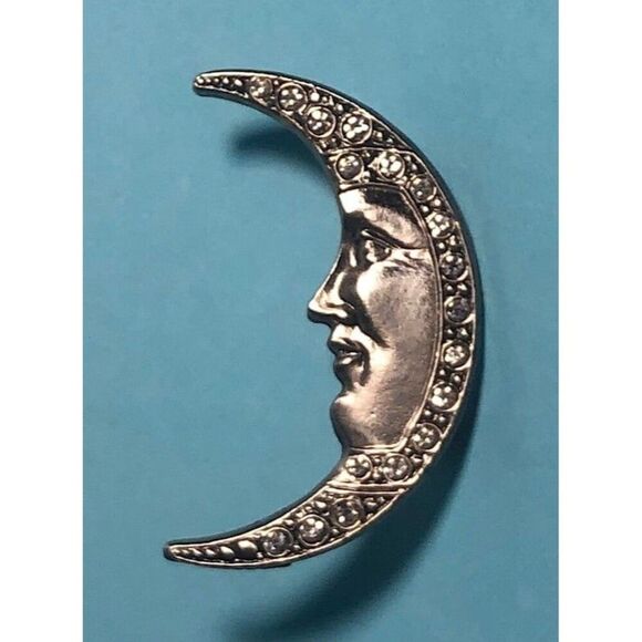 1/2 Moon Silver tone rhinestone Brooch or Pin - Picture 2 of 4
